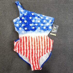 Art Class One Piece Swimsuit Girls‎ L 10/12 Plus Blue Stars Red Stripes NWT